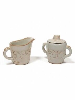 Vintage Frankoma Pottery Mayan Aztec Blue/Green Creamer 7A & Lidded Sugar 7B